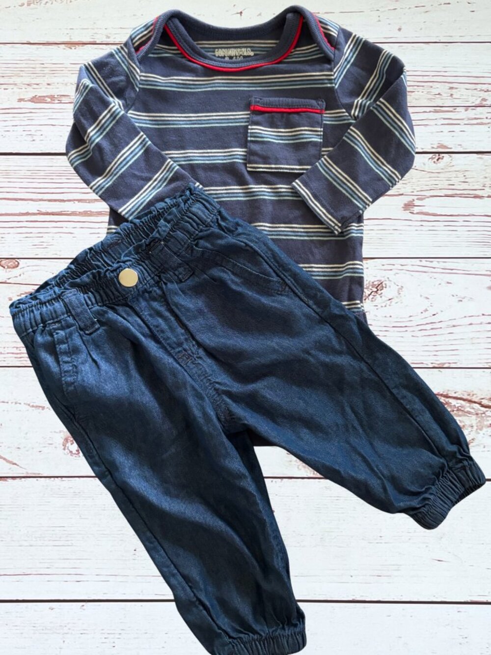 Garanimals Baby Boy 3-6M Outfit Set | Striped Long Sleeve Shirt & Pull-On Jogger